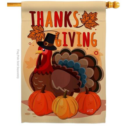 ANGELENO HERITAGE 28 x 40 in. Thanksgiving Turkey House Flag with Fall Double-Sided Vertical Flags  Banner Garden AN578968